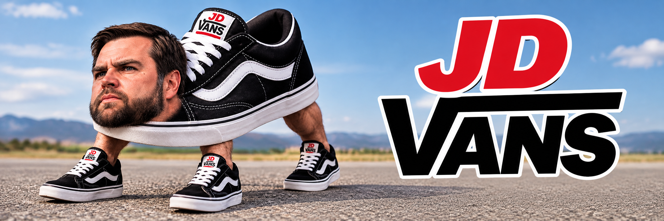 VANS testing oversized black phones in a bright open sky